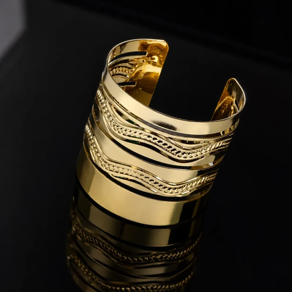 Gold-Tone Textured Wide Cuff Bracelet