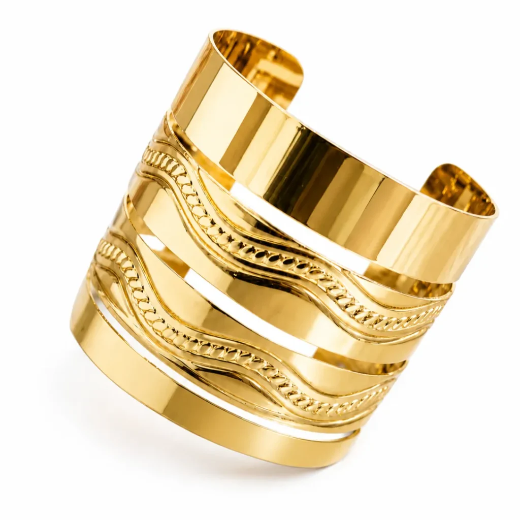 Gold-Tone Textured Wide Cuff Bracelet