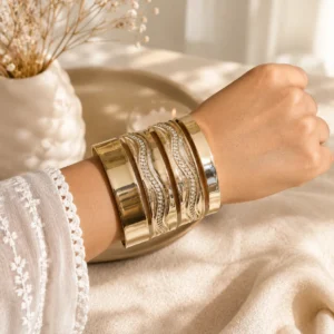 Gold-Tone Textured Wide Cuff Bracelet