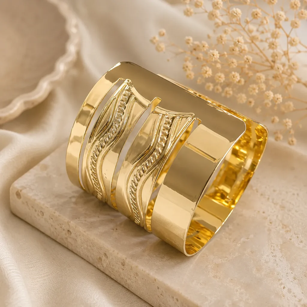 Gold-Tone Textured Wide Cuff Bracelet