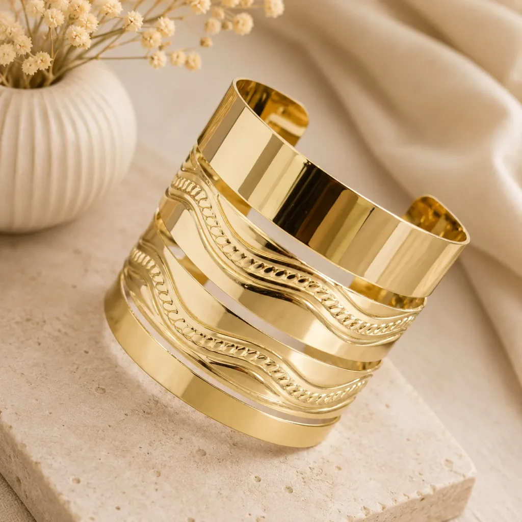 Gold-Tone Textured Wide Cuff Bracelet