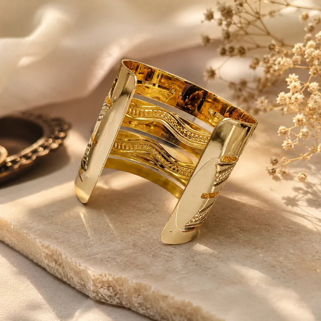 Gold-Tone Textured Wide Cuff Bracelet
