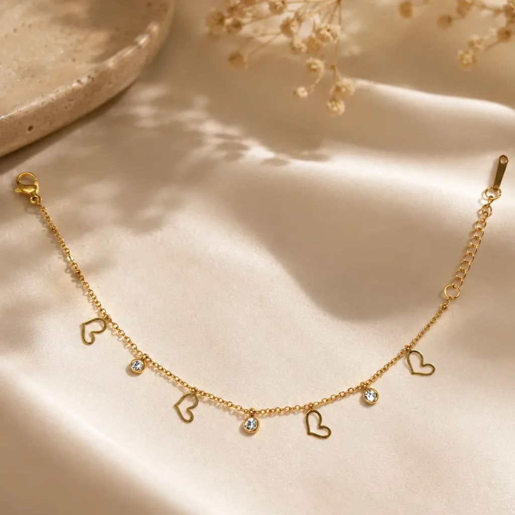 Gold-Tone Heart Charm Bracelet