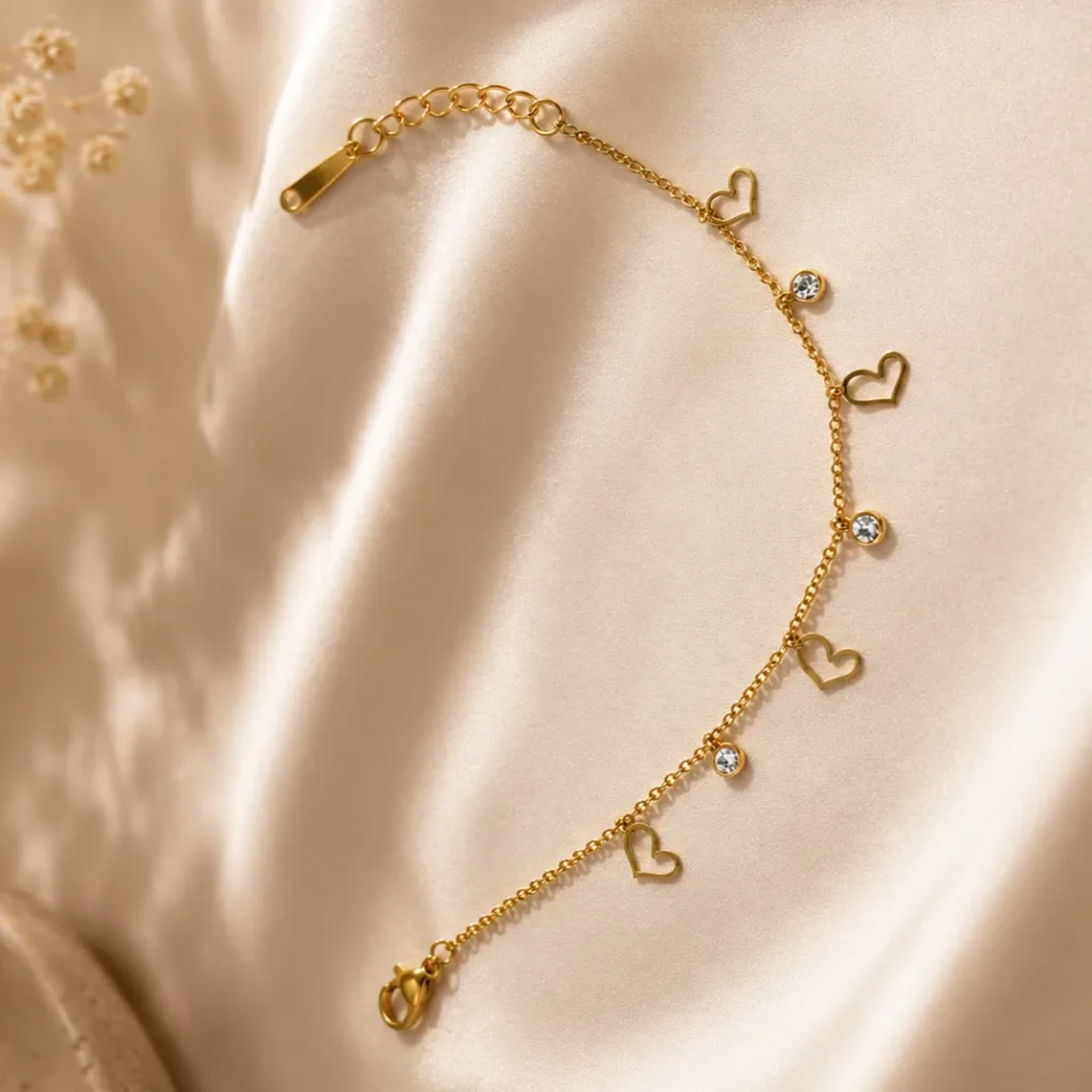Gold-Tone Heart Charm Bracelet