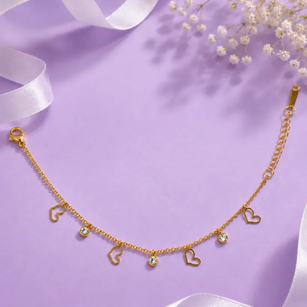 Gold-Tone Heart Charm Bracelet