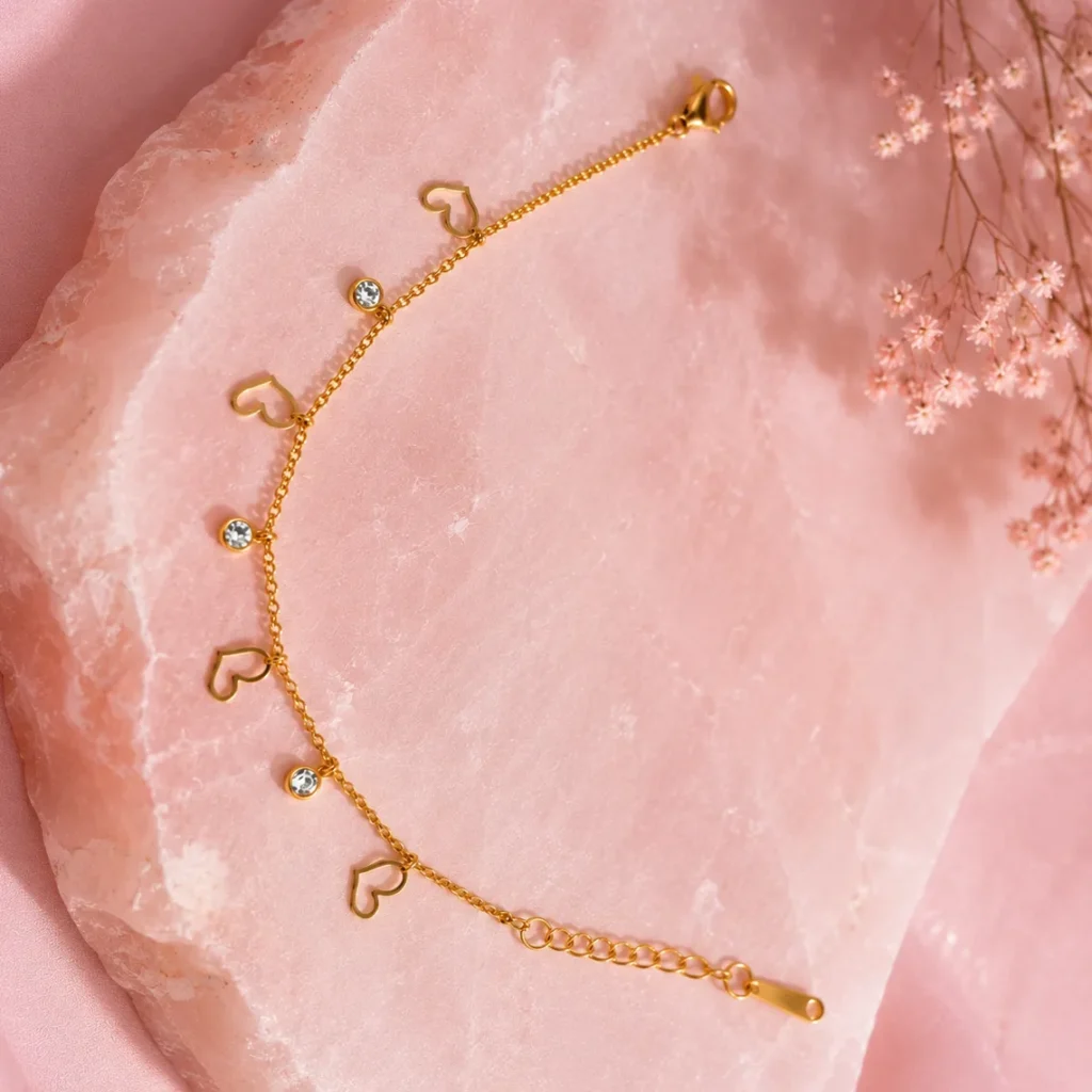 Gold-Tone Heart Charm Bracelet