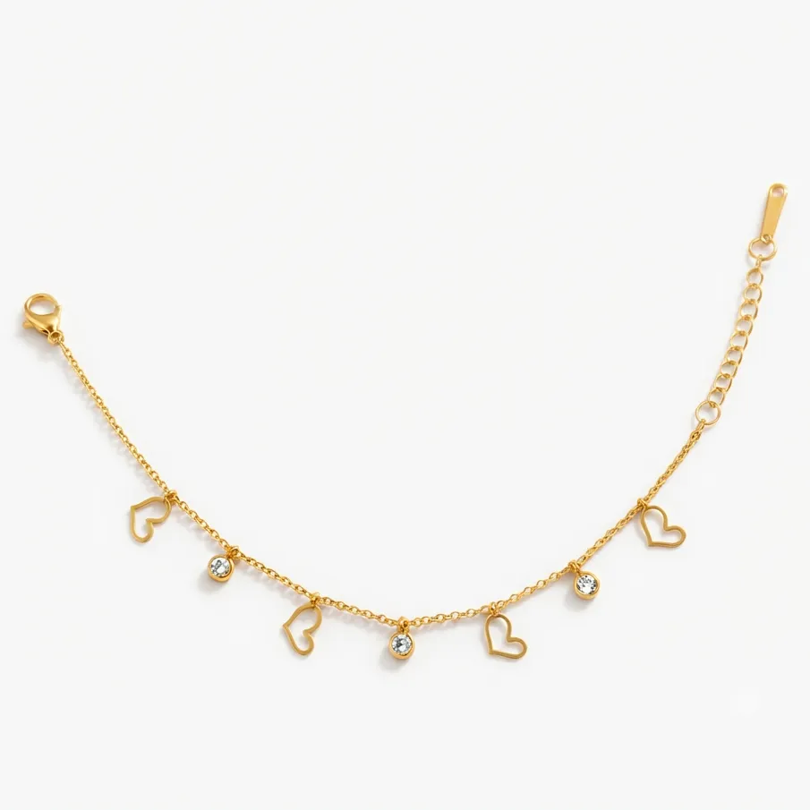 Gold-Tone Heart Charm Bracelet