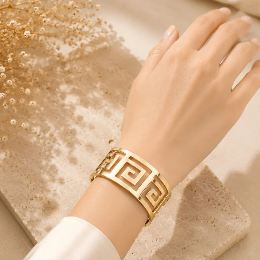 Greek Key Cutout Wide Cuff Bracelet