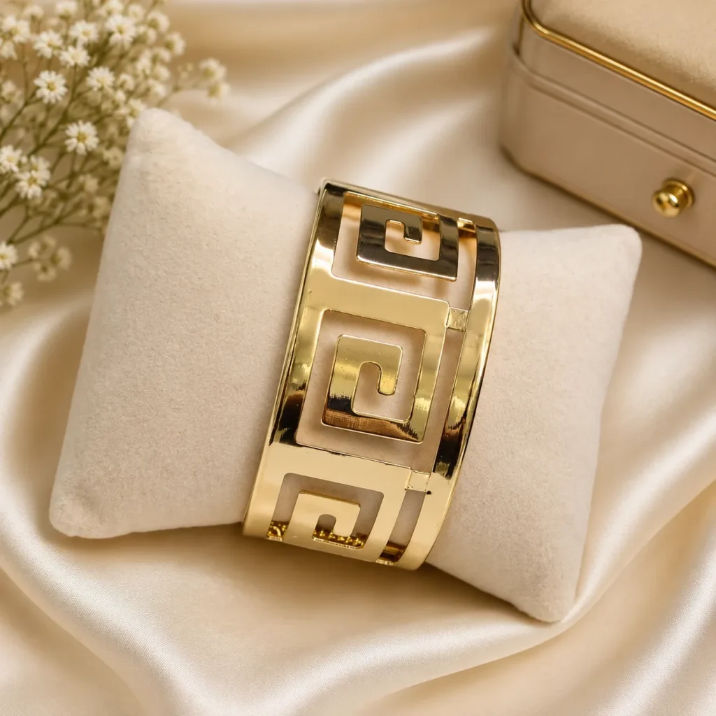 Greek Key Cutout Wide Cuff Bracelet