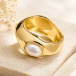 Gold-Tone White Oval Cuff Bracelet