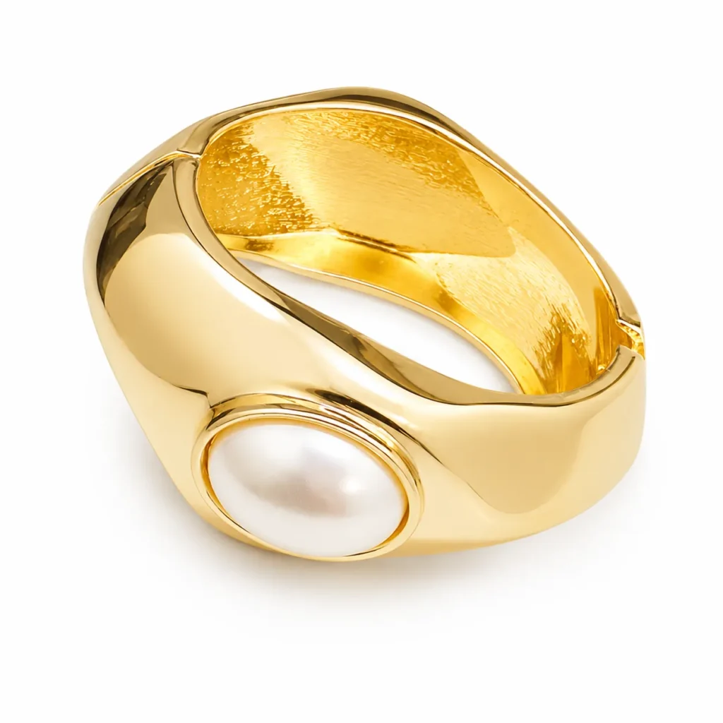 Gold-Tone White Oval Cuff Bracelet