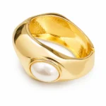 Gold-Tone White Oval Cuff Bracelet