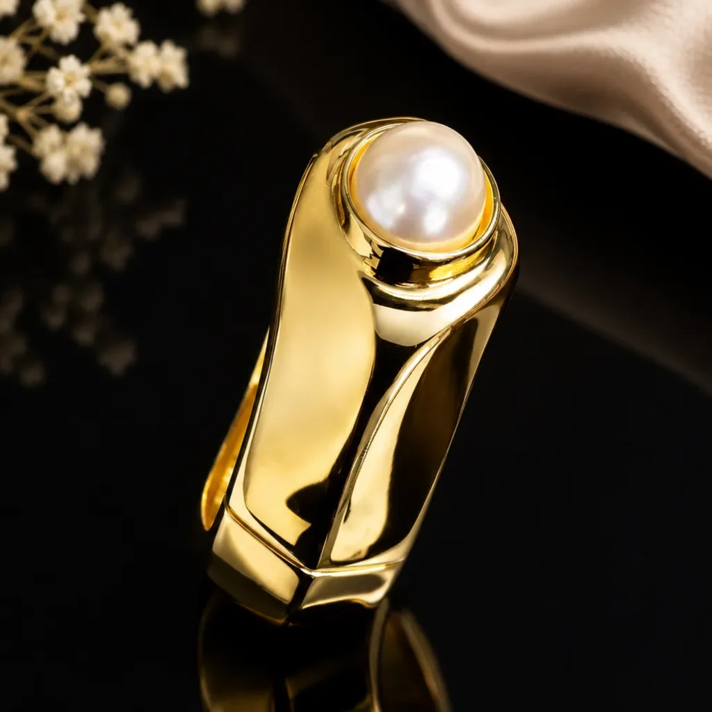 Gold-Tone White Oval Cuff Bracelet