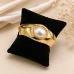 Gold-Tone White Oval Cuff Bracelet