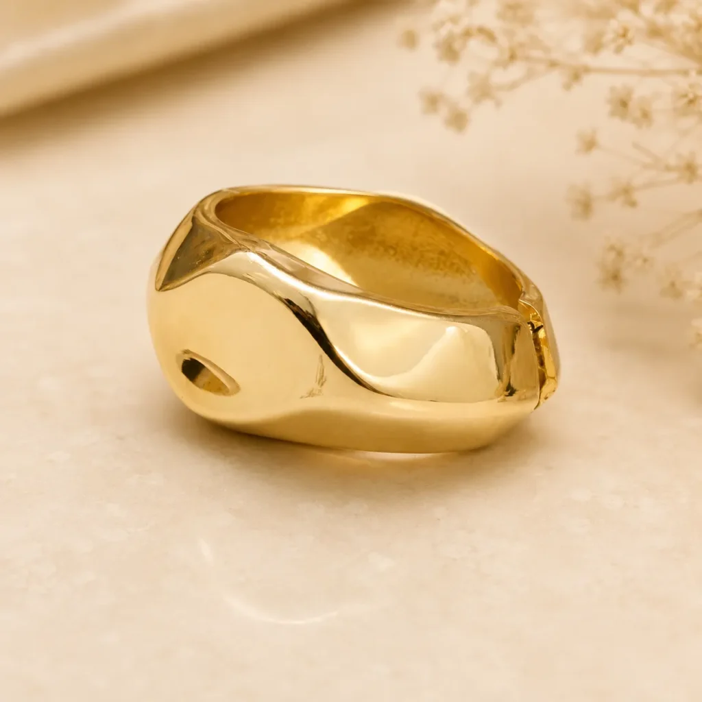 Gold-Tone White Oval Cuff Bracelet