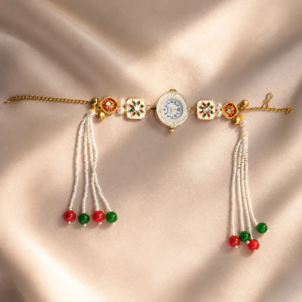 Gold-Tone Meenakari Inspired Bracelet Watch