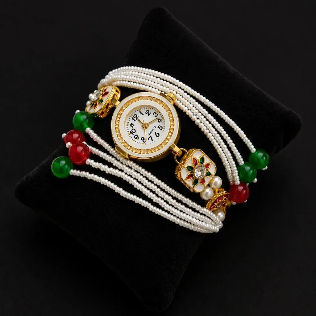 Gold-Tone Meenakari Inspired Bracelet Watch