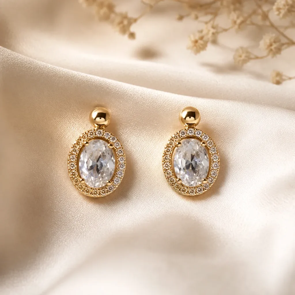 Gold-Tone Oval Cubic Zirconia Stud Earrings