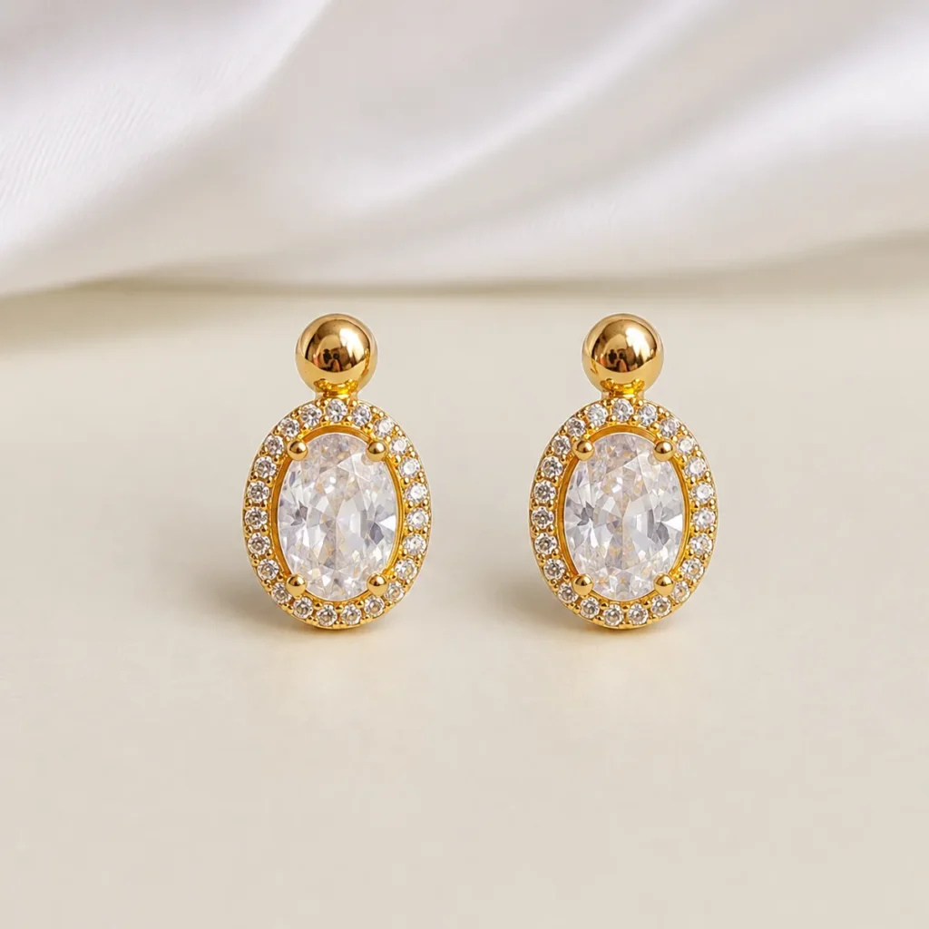 Gold-Tone Oval Cubic Zirconia Stud Earrings