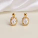 Gold-Tone Oval Cubic Zirconia Stud Earrings