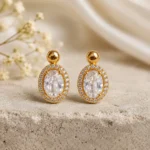 Gold-Tone Oval Cubic Zirconia Stud Earrings