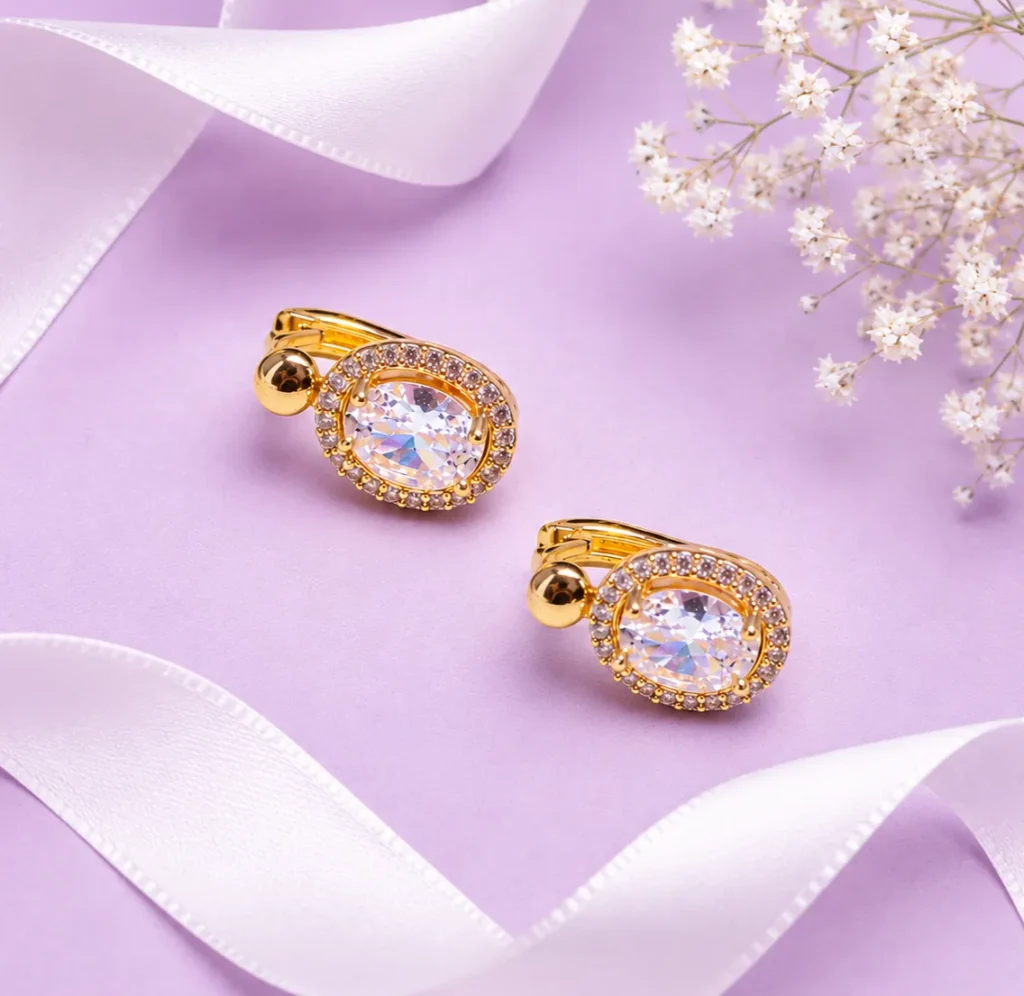 Gold-Tone Oval Cubic Zirconia Stud Earrings