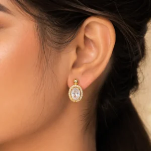Gold-Tone Oval Cubic Zirconia Stud Earrings