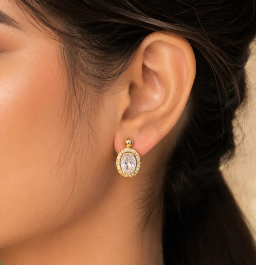 Gold-Tone Oval Cubic Zirconia Stud Earrings