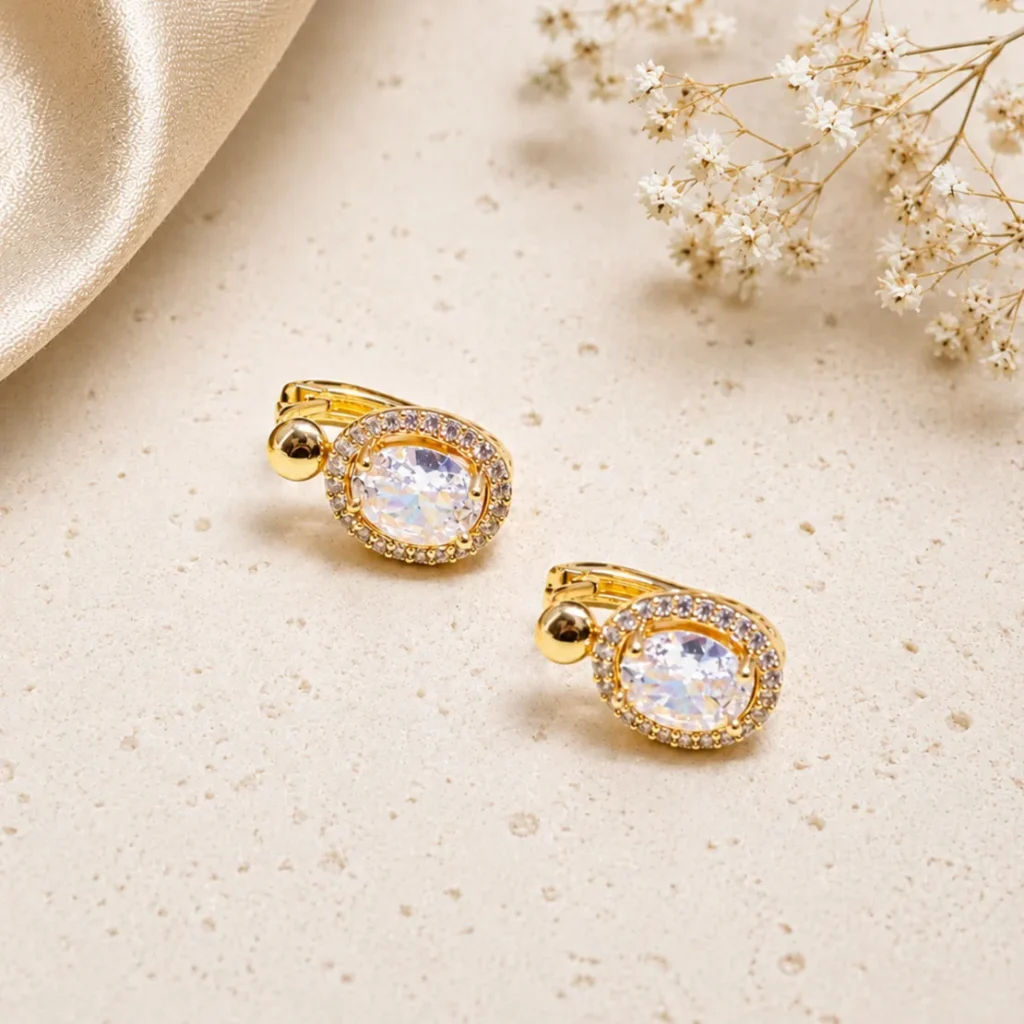 Gold-Tone Oval Cubic Zirconia Stud Earrings
