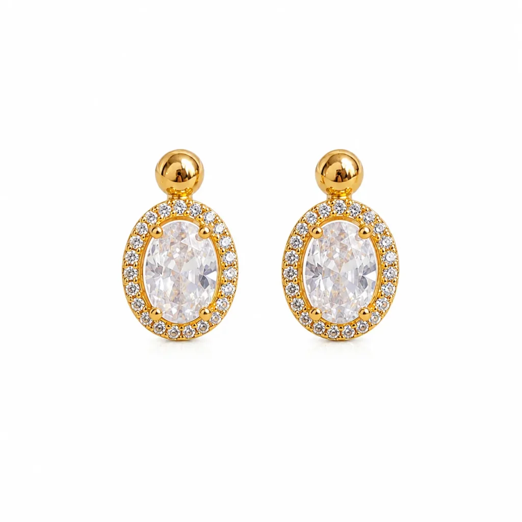 Gold-Tone Oval Cubic Zirconia Stud Earrings