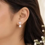 Gold-Tone Floral Pearl Stud Earrings