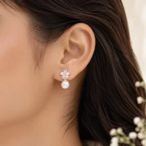 Gold-Tone Floral Pearl Stud Earrings