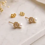 Gold-Tone Floral Pearl Stud Earrings