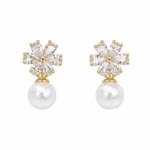 Gold-Tone Floral Pearl Stud Earrings
