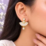 Gold-Tone Fan Shape Cubic Zirconia Drop Earrings