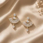 Gold-Tone Fan Shape Cubic Zirconia Drop Earrings
