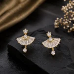 Gold-Tone Fan Shape Cubic Zirconia Drop Earrings