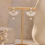 Gold-Tone Fan Shape Cubic Zirconia Drop Earrings
