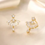 Gold-Tone Fan Shape Cubic Zirconia Drop Earrings