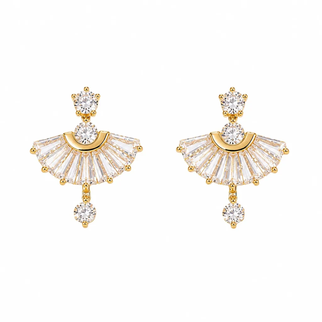 Gold-Tone Fan Shape Cubic Zirconia Drop Earrings