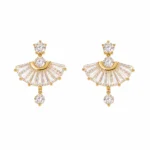 Gold-Tone Fan Shape Cubic Zirconia Drop Earrings