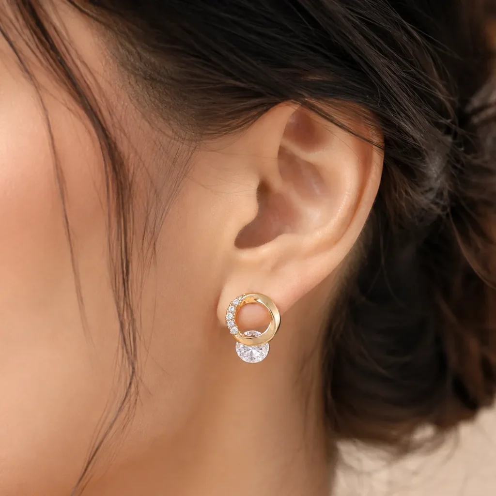 Gold-Tone Circular Cubic Zirconia Stud Earrings