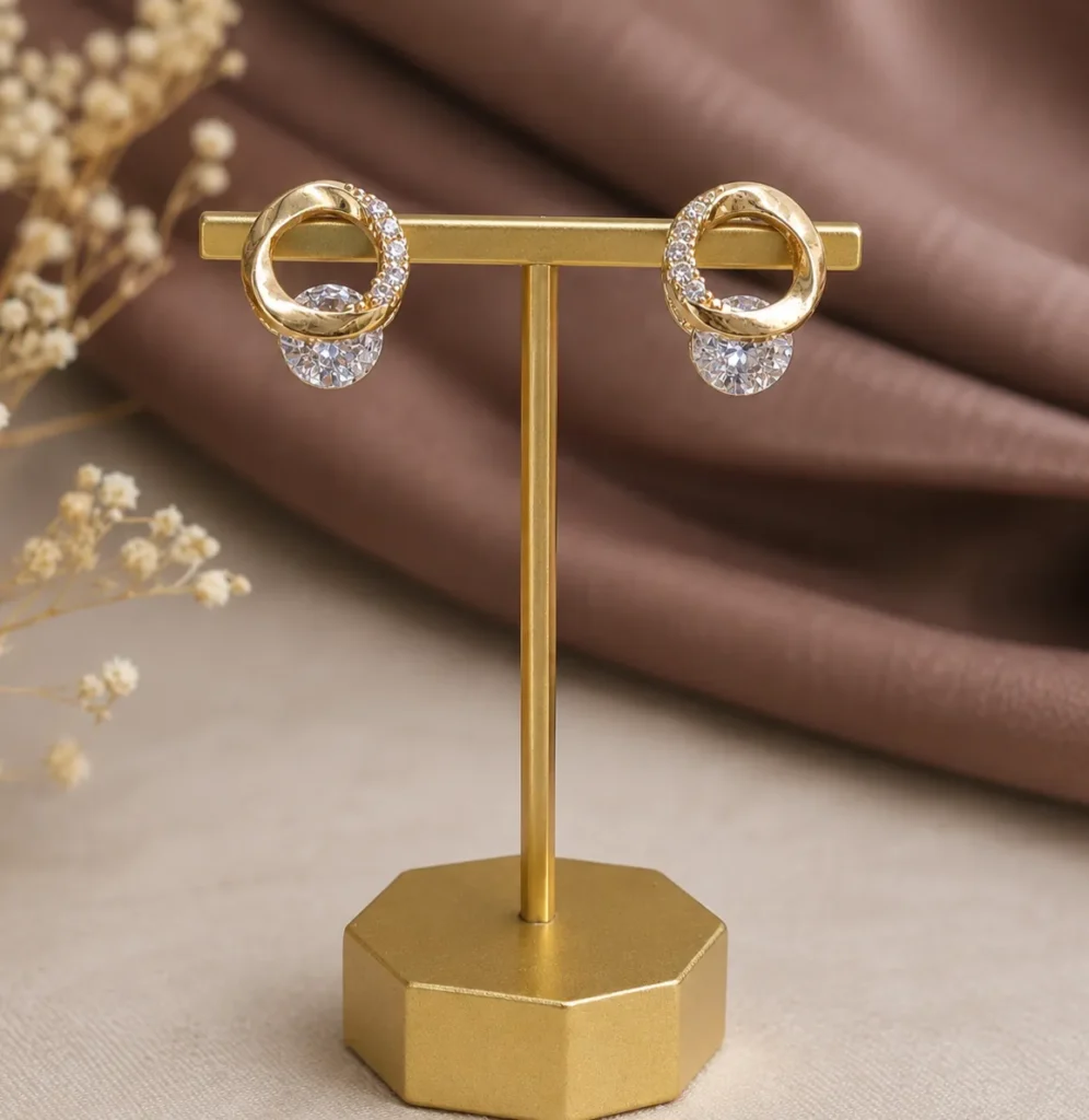 Gold-Tone Circular Cubic Zirconia Stud Earrings