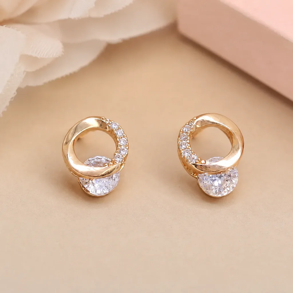 Gold-Tone Circular Cubic Zirconia Stud Earrings
