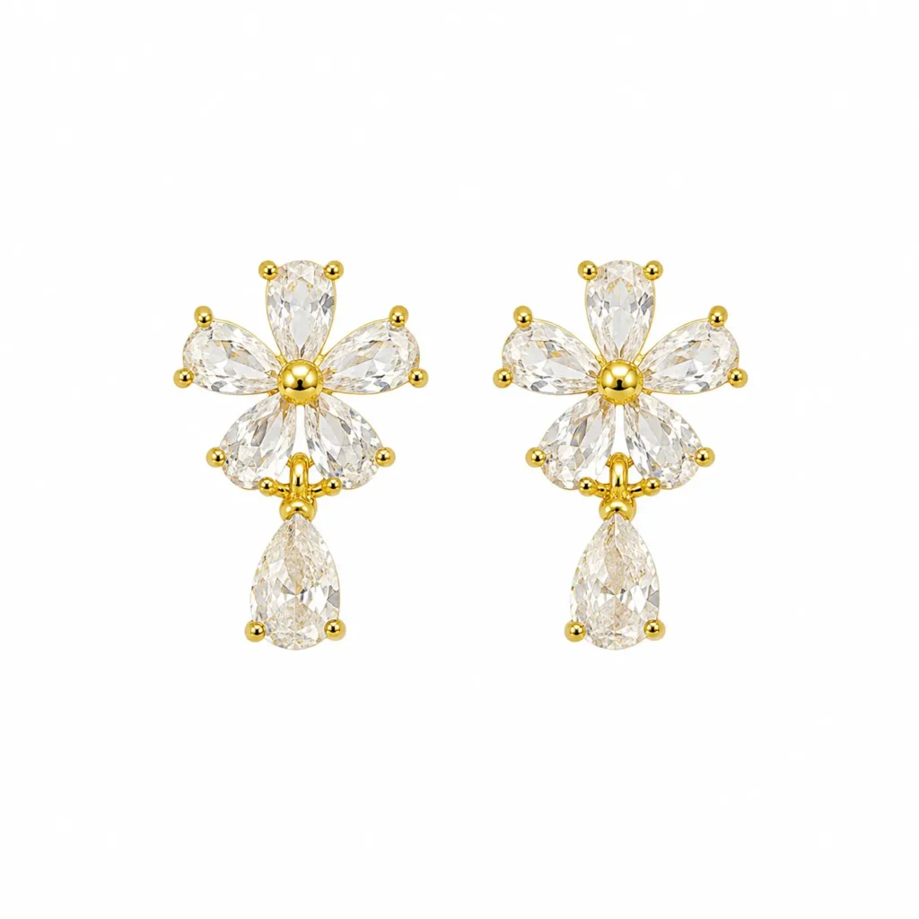 Gold-Tone Floral Cubic Zirconia Drop Earrings