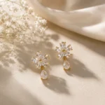 Gold-Tone Floral Cubic Zirconia Drop Earrings