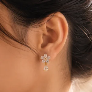 Gold-Tone Floral Cubic Zirconia Drop Earrings