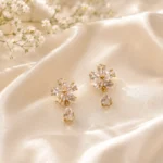 Gold-Tone Floral Cubic Zirconia Drop Earrings