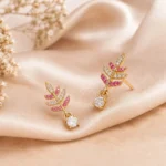 Gold-Tone Leaf Cubic Zirconia Drop Earrings