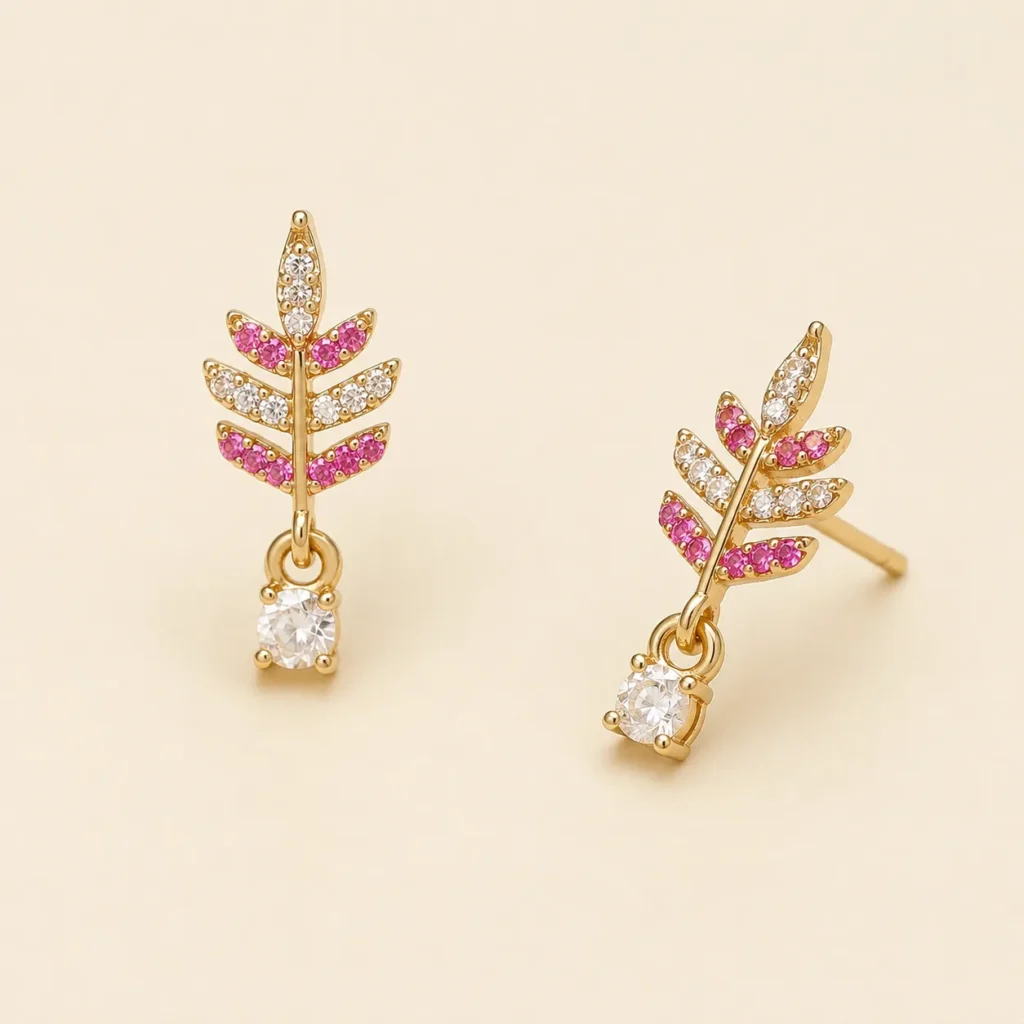 Gold-Tone Leaf Cubic Zirconia Drop Earrings